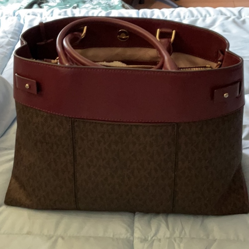 Michael Kors Red and Brown Structured Tote